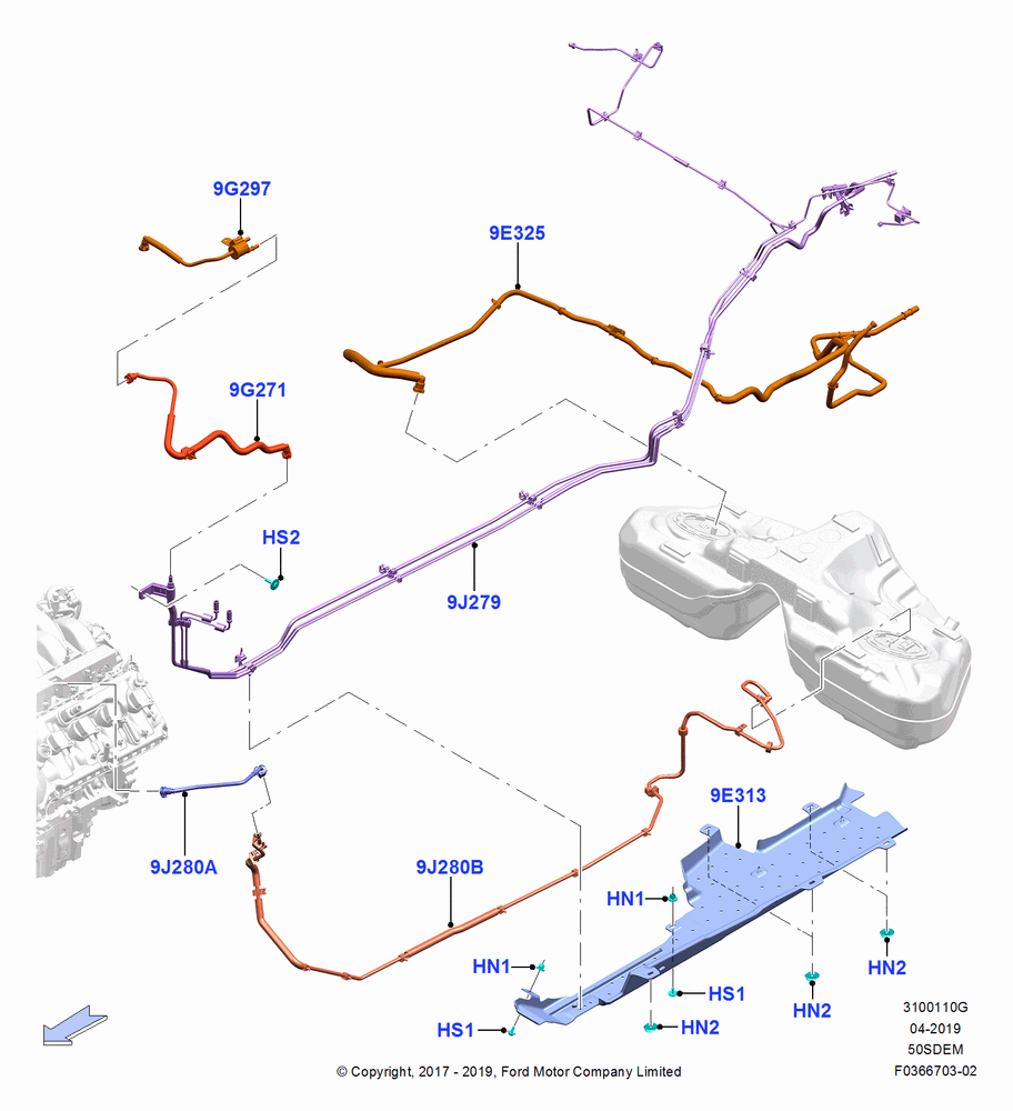 10G - Fuel Lines, (-)"CHN", 5.0L V8 32V DOHC EFI Modular, MOD 5.0L-4V DOHC SEFI NA; 02/OCT/2017