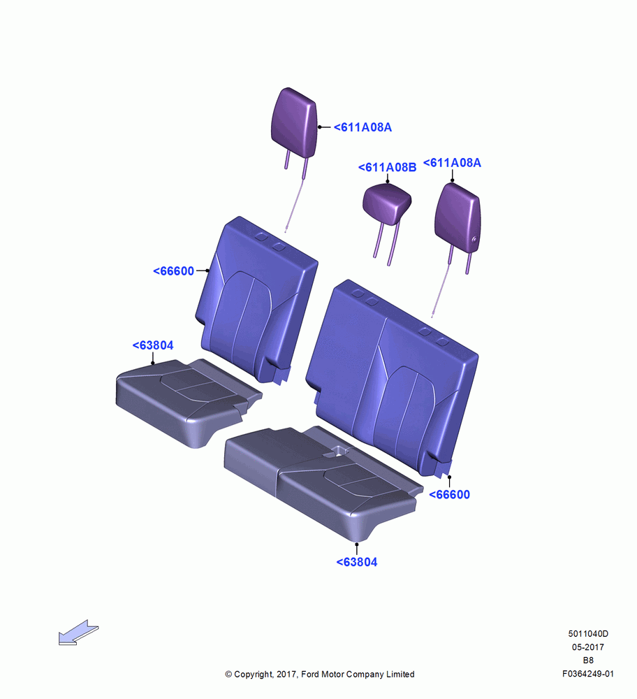 40D - Rear Seat Covers, With Third Row Power Folding Seat; 25/SEP/2017