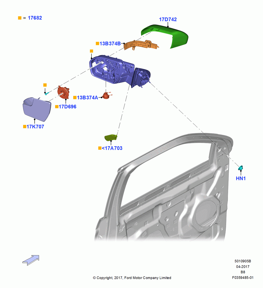 05B - Exterior Rear View Mirror, Dual P/Heat/Signal/Pud Lamp/Blis, Dual Pwr/Heat/Fold/Pud Lamp/Signal; 25/SEP/2017
