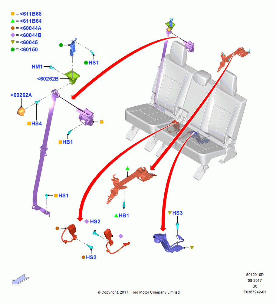 10D - Rear Seat Belts, Extended Wagon, With Third Row Power Folding Seat; 25/SEP/2017