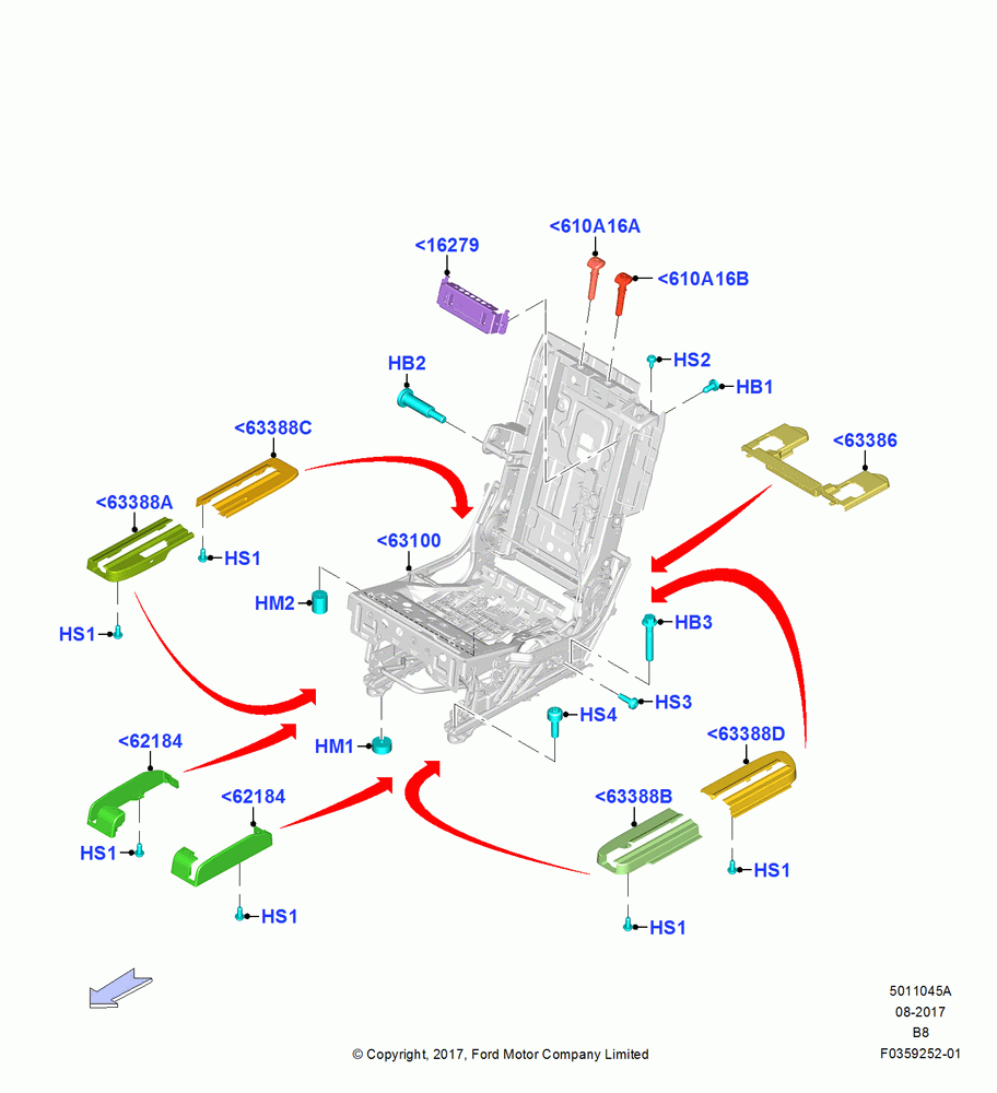 45A - Rear Seat Frame, SECOND ROW 40-20-40 SEATS, 40% Seat; 25/SEP/2017