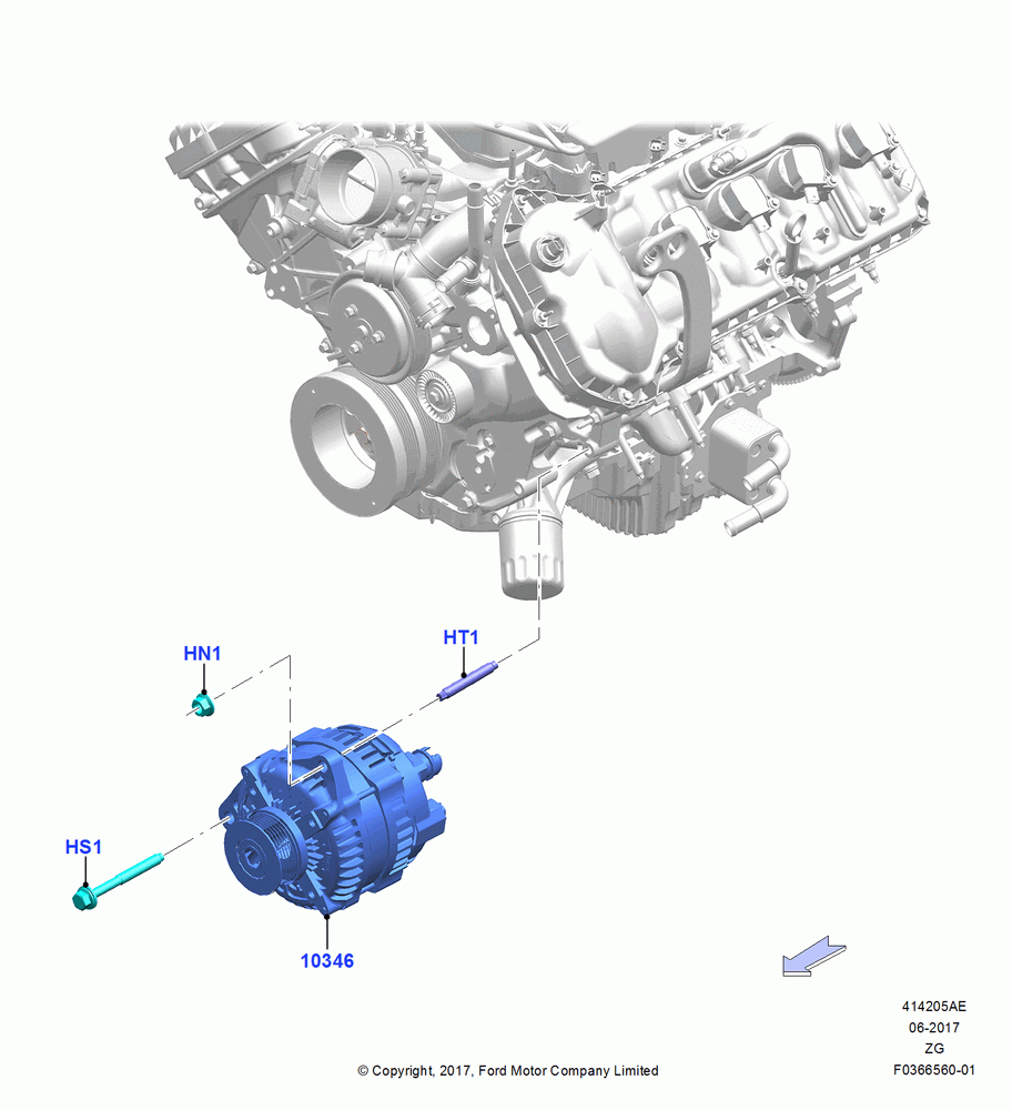 05AE - Alternator and Mountings, MOD 5.0L-4V DOHC SEFI NA, MOD 5.2L-TIVCT PFI NA HP1 GAS; 02/OCT/2017