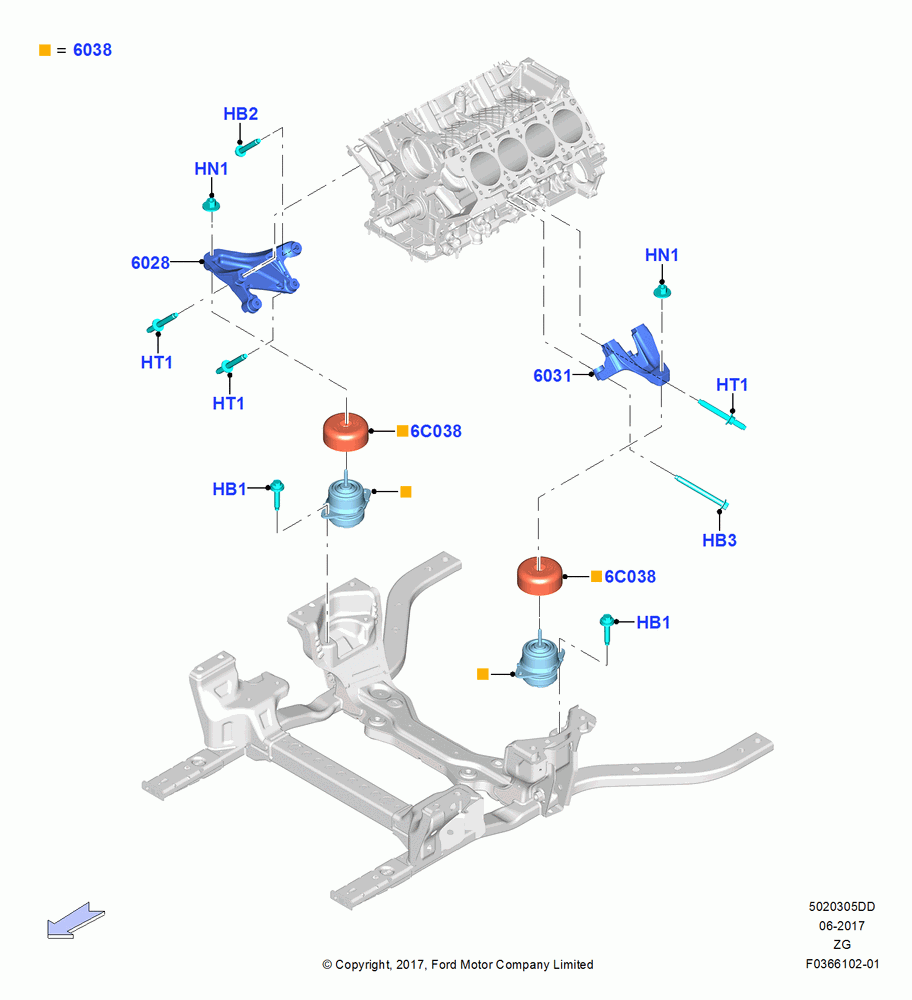 05DD - Engine Mounting, 5.0L V8 32V DOHC EFI Modular, MOD 5.0L-4V DOHC SEFI NA, RHD RWD; 02/OCT/2017