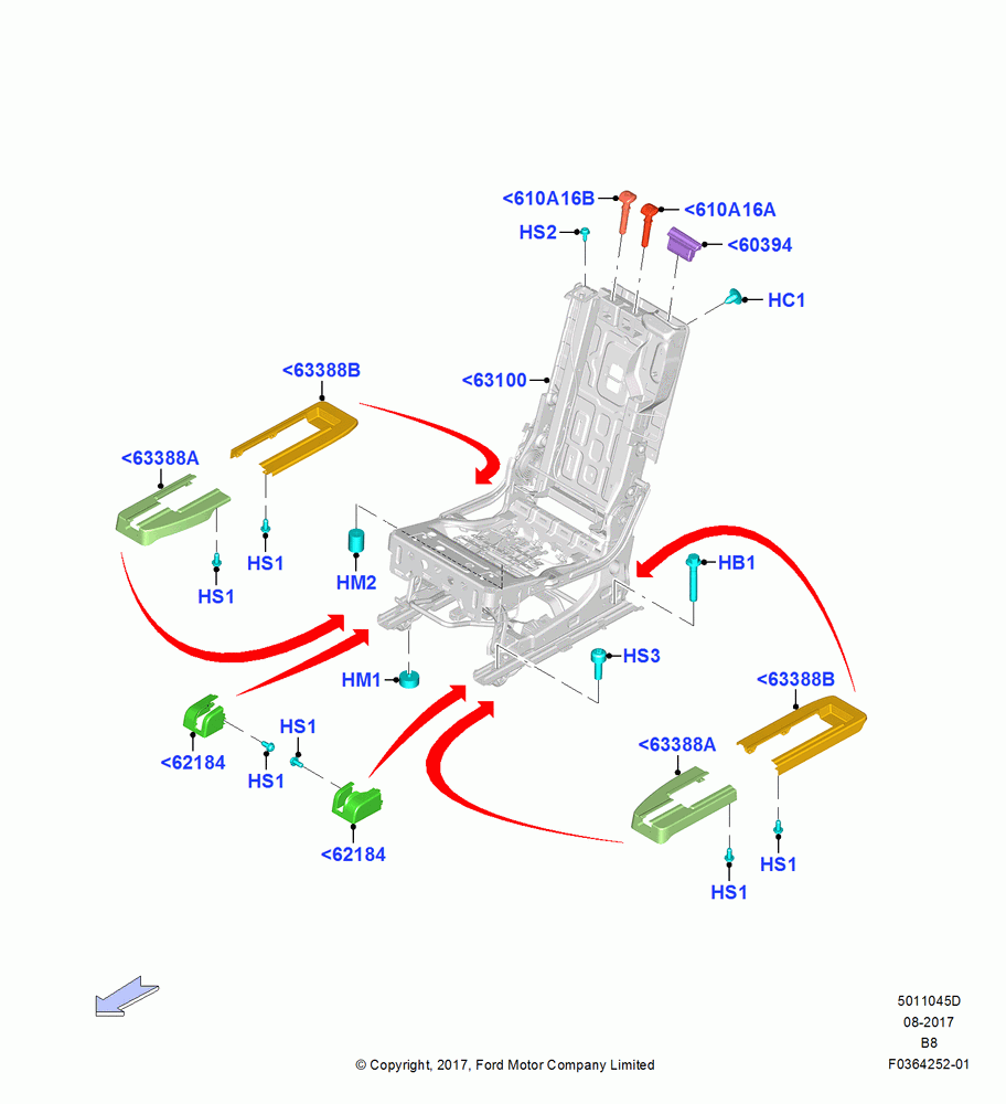 45D - Rear Seat Frame, SECOND ROW 40-20-40 SEATS, 2nd Row 40-20-40 P/Fold Easy Entry, 20% Seat; 25/SEP/2017