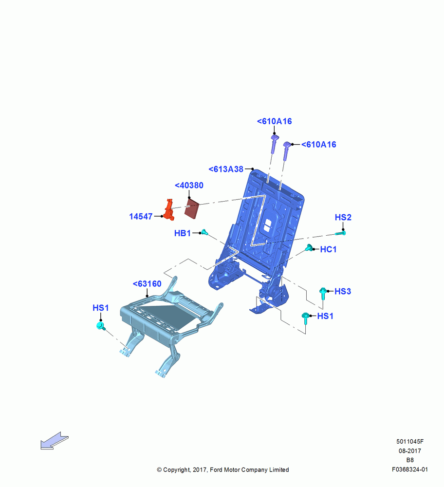 45F - Rear Seat Frame, With Third Row Power Folding Seat, 40% Seat; 25/SEP/2017