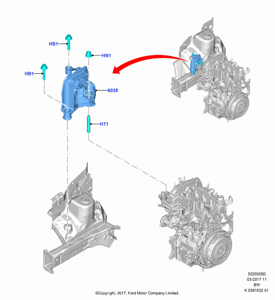 05D - Engine Mounting, 1.0L EcoBoost 120PS/125PS/140PS, (+)"ASM/FNA/GU/MEX/MPS/SN/PR/VIR"; 11/SEP/2017