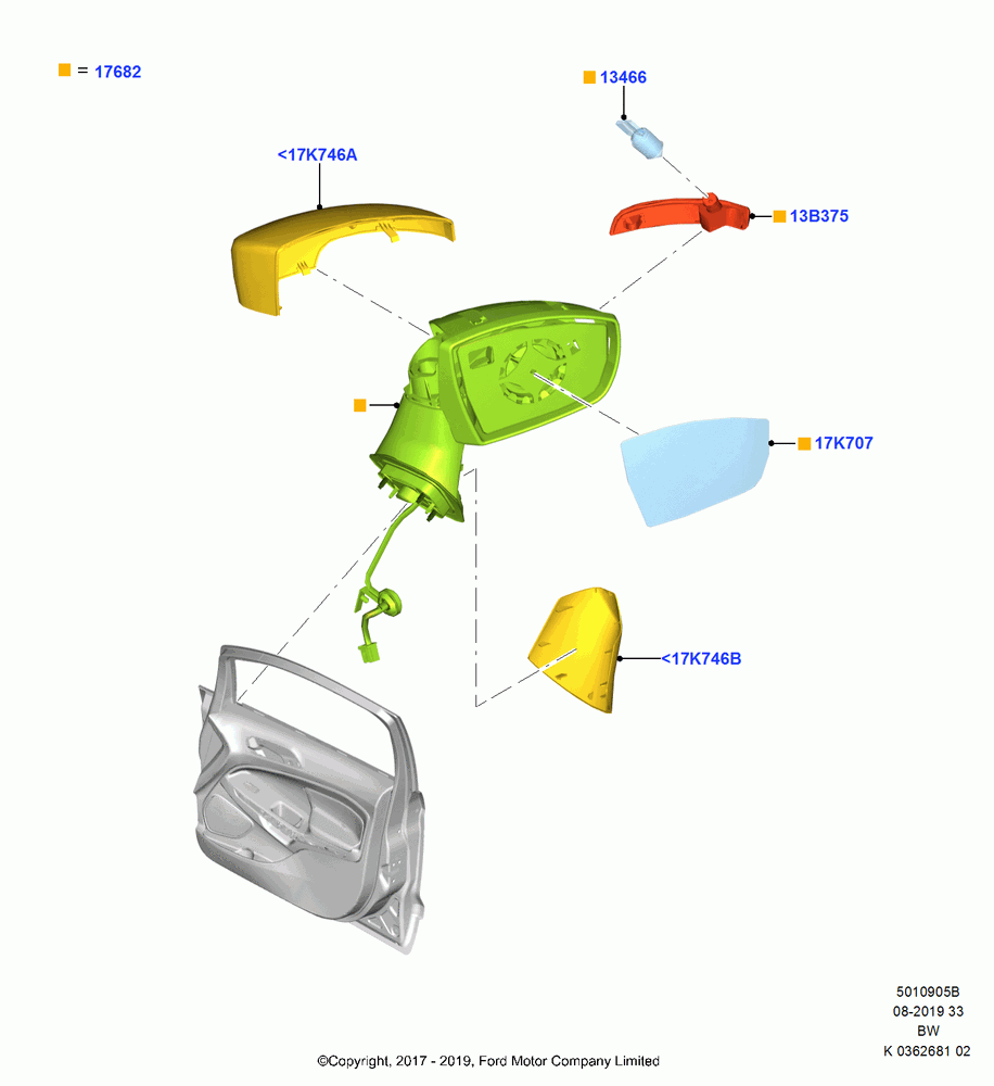 05B - Exterior Rear View Mirror, (+)"ASM/FNA/GU/MEX/MPS/SN/PR/VIR"; 11/SEP/2017