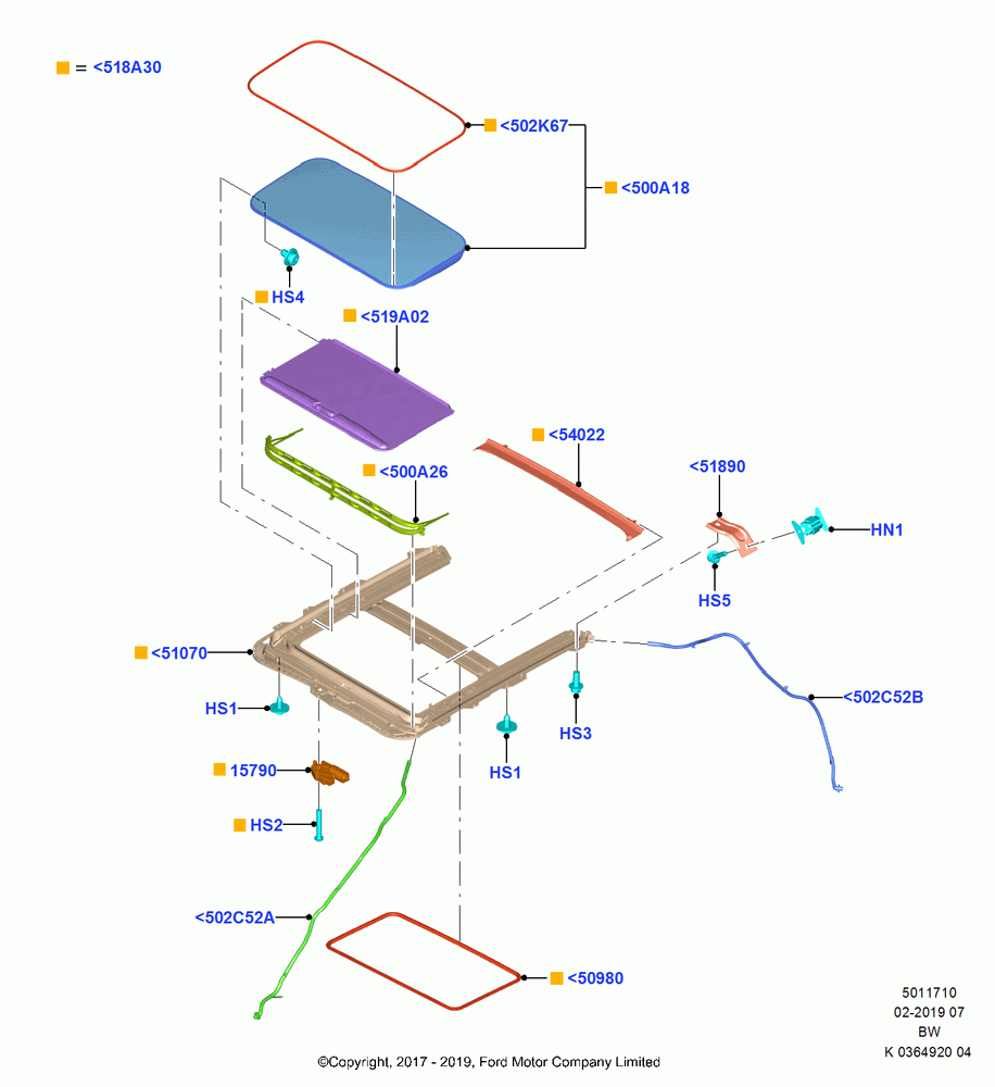 10 - Sliding Roof Mechanism and Controls, With Electric Slide Sunroof, (+)"ASM/FNA/GU/MEX/MPS/SN/PR/VIR"; 11/SEP/2017