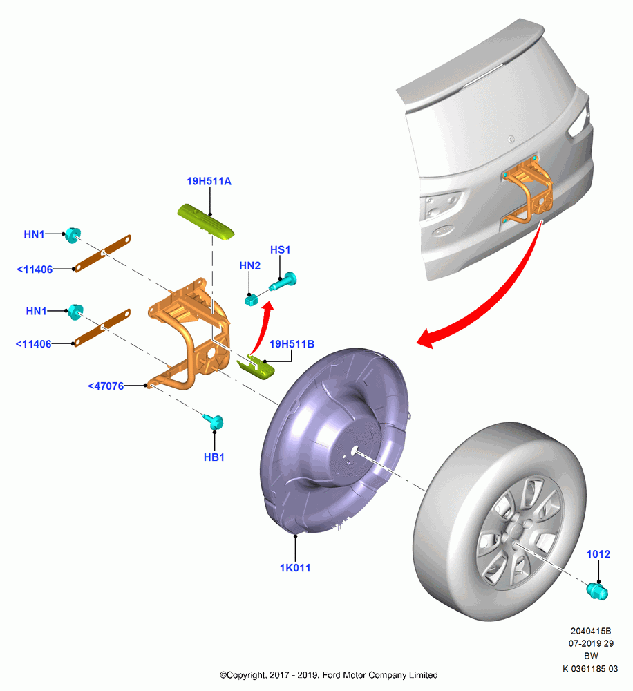 15B - Spare Wheel Carrier, With Exterior Tire Carrier, (+)"ASM/FNA/GU/MEX/MPS/SN/PR/VIR"; 11/SEP/2017