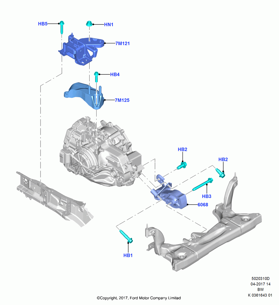 10D - Transmission Mounting, 6 Speed Auto Trans 6F Mid-Range, (+)"ASM/FNA/GU/MEX/MPS/SN/PR/VIR"; 11/SEP/2017