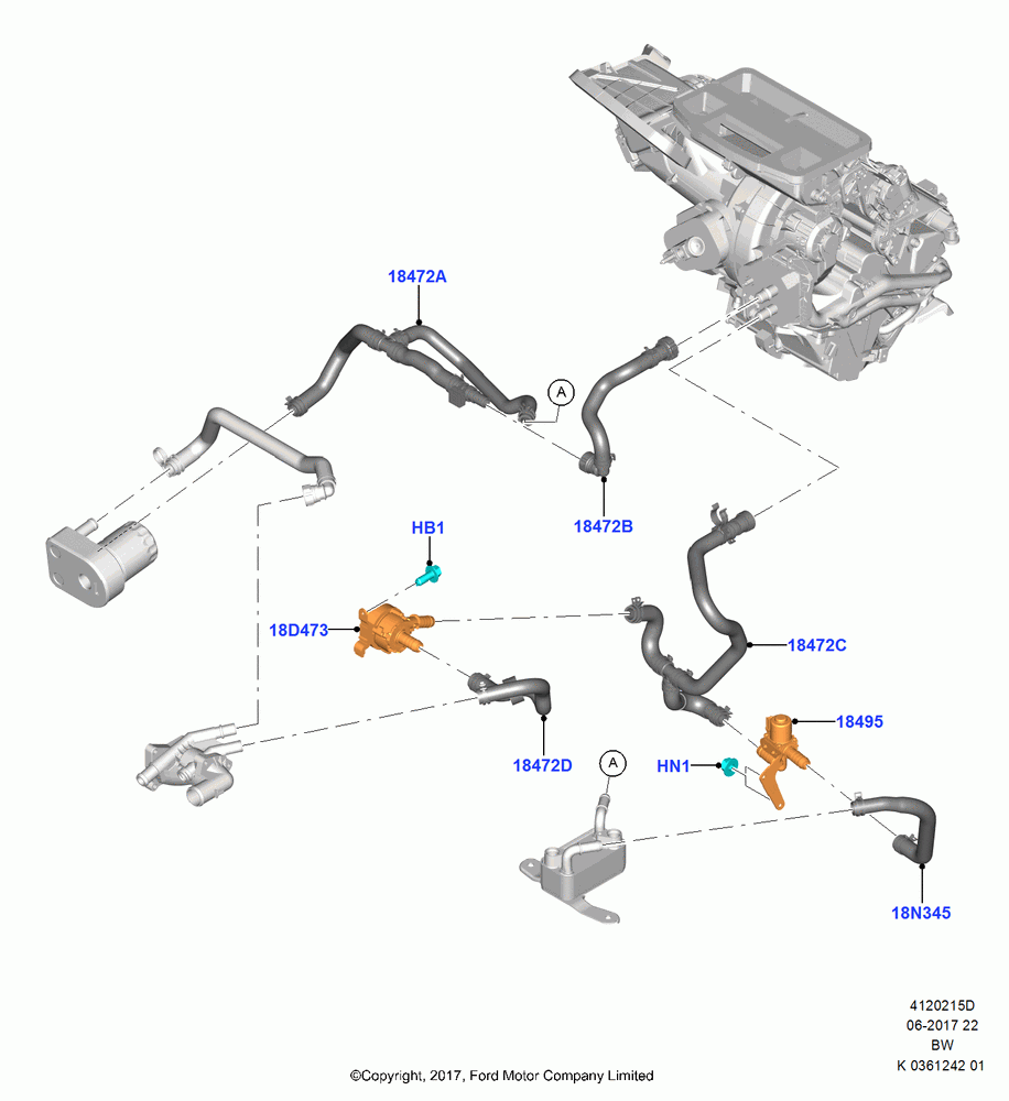 15D - Heater Hoses, 1.0L EcoBoost 120PS/125PS/140PS, (+)"ASM/FNA/GU/MEX/MPS/SN/PR/VIR"; 11/SEP/2017