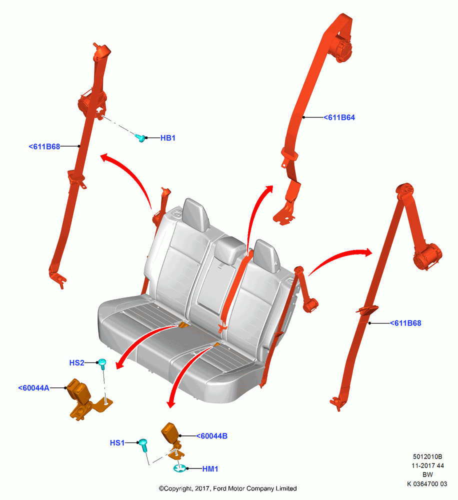 10B - Rear Seat Belts, (+)"ASM/FNA/GU/MEX/MPS/SN/PR/VIR"; 11/SEP/2017
