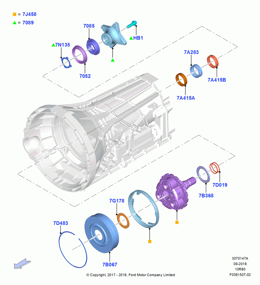 47A - Output Shafts, 10 Speed Auto Transmission (10R80), MOD 5.0L-4V DOHC SEFI NA, North American Markets; 02/OCT/2017