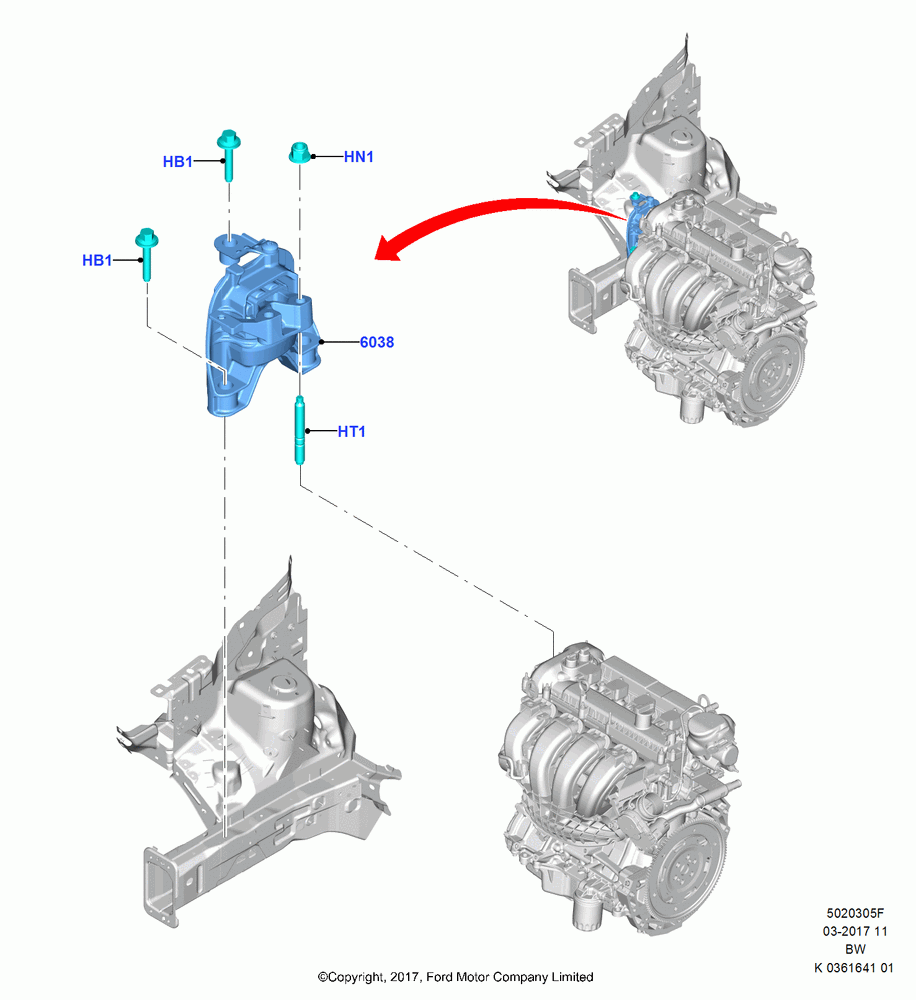 05F - Engine Mounting, 2.0L TIVCT DI NA I4, (+)"ASM/FNA/GU/MEX/MPS/SN/PR/VIR"; 11/SEP/2017