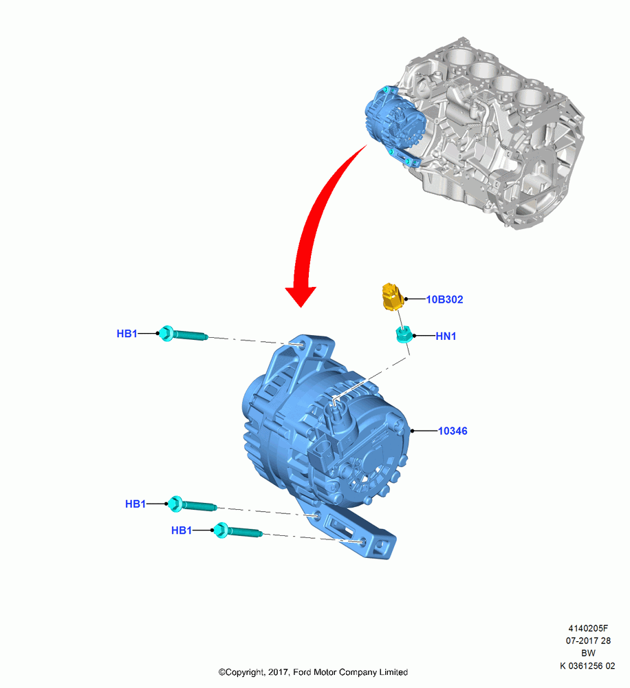 05F - Alternator and Mountings, 2.0L TIVCT DI NA I4, (+)"ASM/FNA/GU/MEX/MPS/SN/PR/VIR"; 11/SEP/2017