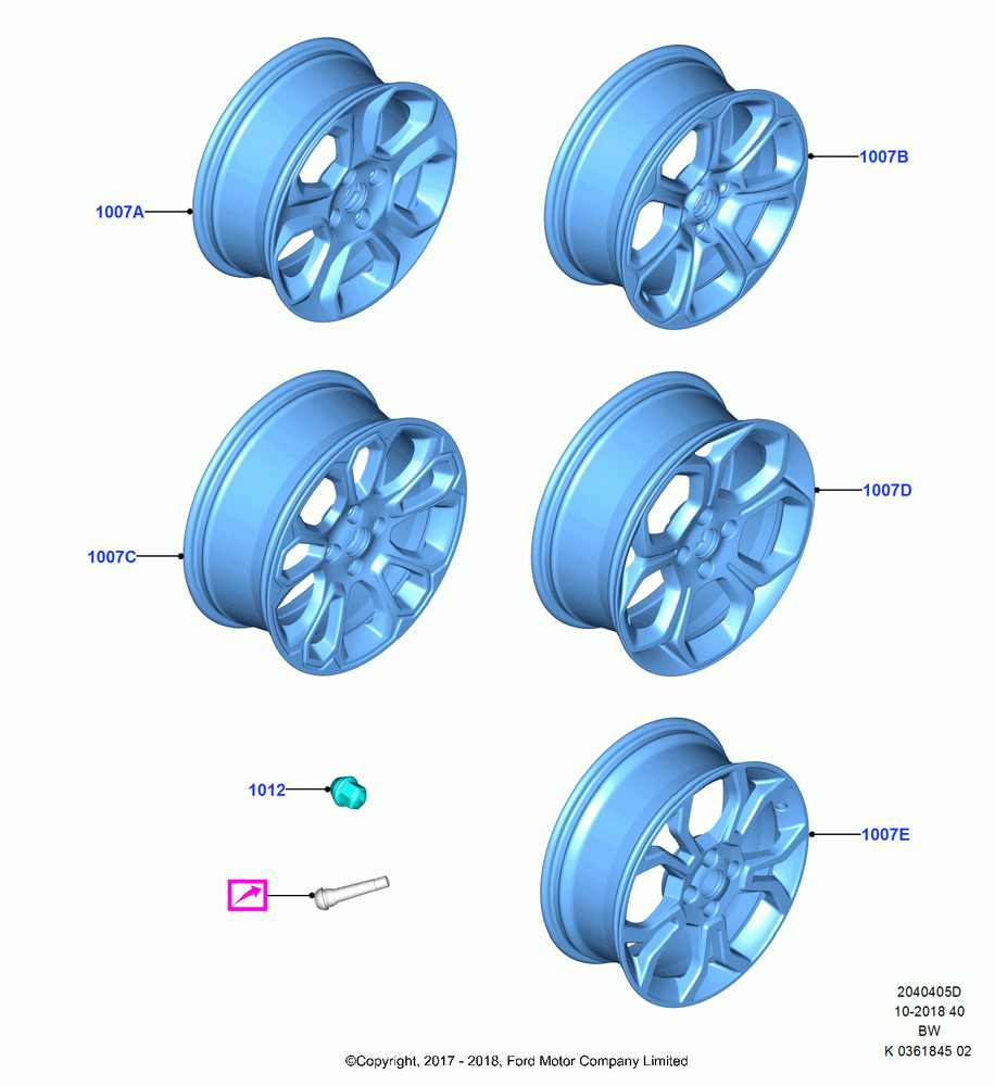 05D - Wheels, 6.5 X 16" Alloy Wheel - Style B, 7 X 17" Aluminum Style 2 Wheels, 17 X 7" Premium Paint Alum Wheel, 7J X 17" Style 6 Alloy Wheel, 6.5 X 16 Alloy Style C, (+)"ASM/FNA/GU/MEX/MPS/SN/PR/VIR", 7J X 17" Style 8 Alloy Wheel; 11/SEP/2017