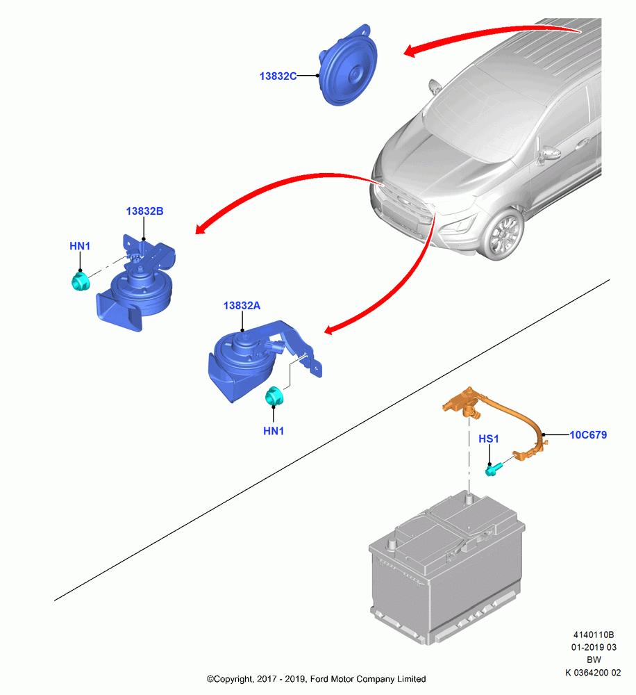 10B - Battery Cables and Horn, (+)"ASM/FNA/GU/MEX/MPS/SN/PR/VIR"; 11/SEP/2017