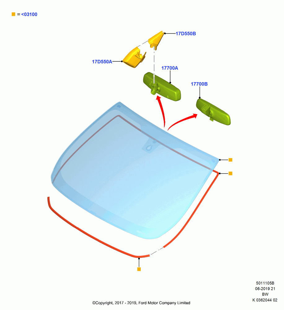 05B - Windshield/Inside Rear View Mirror, (+)"ASM/FNA/GU/MEX/MPS/SN/PR/VIR"; 11/SEP/2017