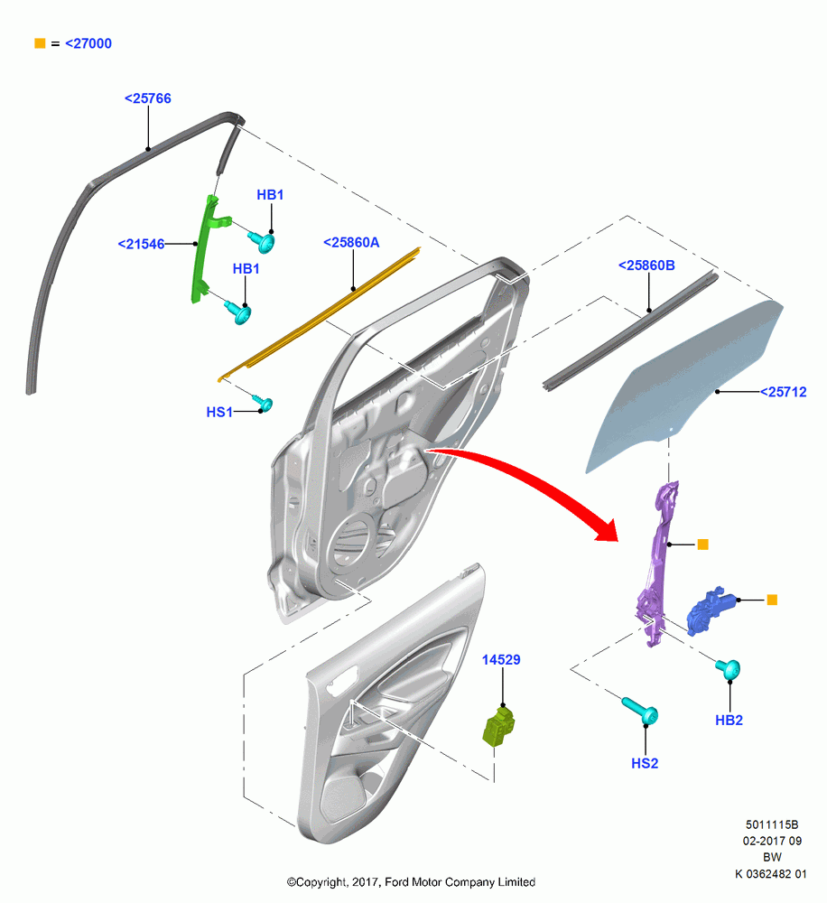 15B - Rear Door Glass and Window Controls, (+)"ASM/FNA/GU/MEX/MPS/SN/PR/VIR"; 11/SEP/2017