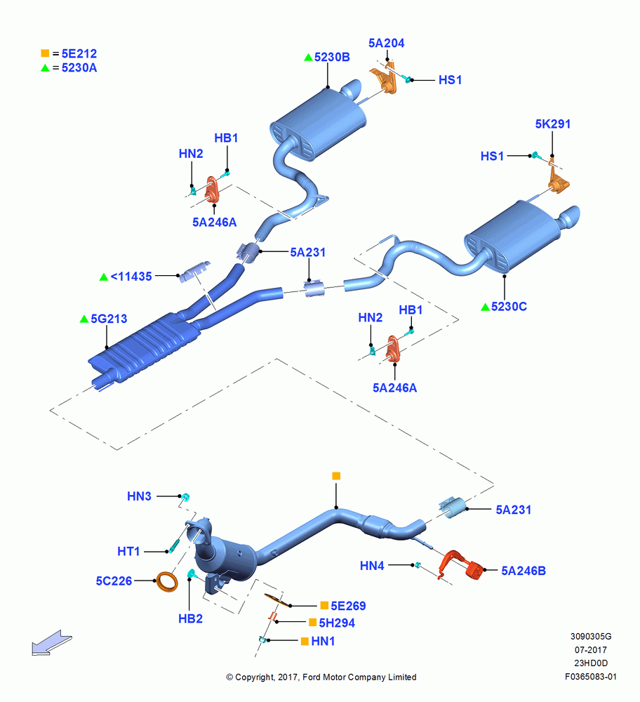 Exhaust System, 2.3L EcoBoost, 6 Speed Manual Transmission-MT82, 2.3L Ecoboost, Stage 6.2 Emissions