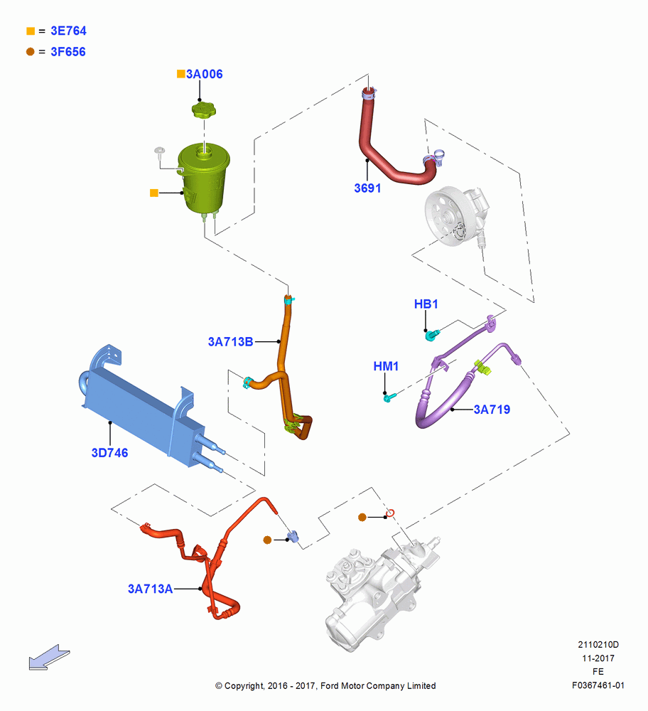10D - Supply & Return Hoses - Power Strg, 6.7L 4V V8 T/C Diesel, Ford 250 Series, Ford 350 Series, Power 4-Wheel Disc Vacuum Boost; 11/JUL/2016-27/SEP/2017