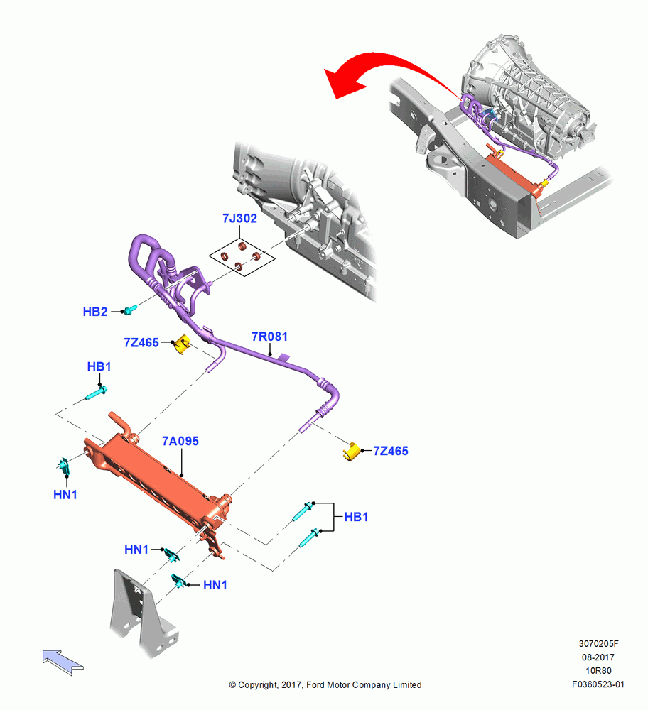 Transmission Cooling Systems, 10 Speed Auto Transmission (10R80), 3.0L 4V DOHC V6 TC DSL-LION B