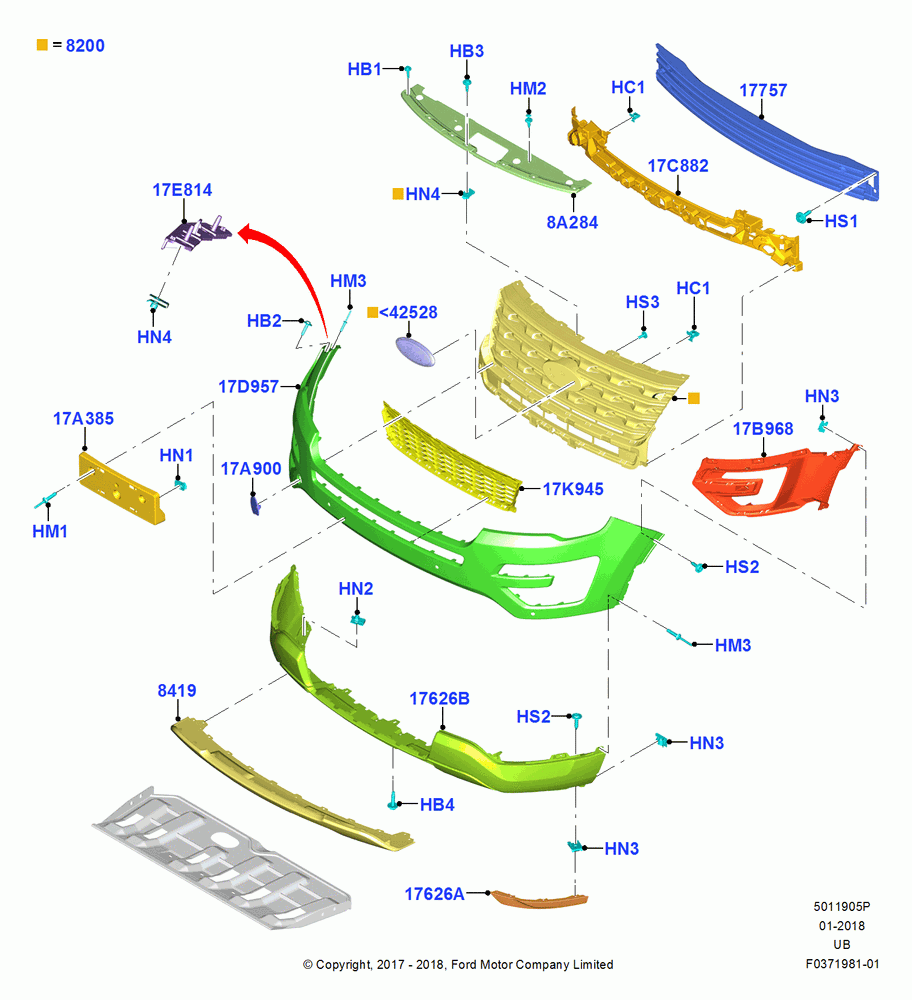 05P - Radiator Grille and Front Bumper, Police Version; 04/MAY/2015-03/MAR/2019