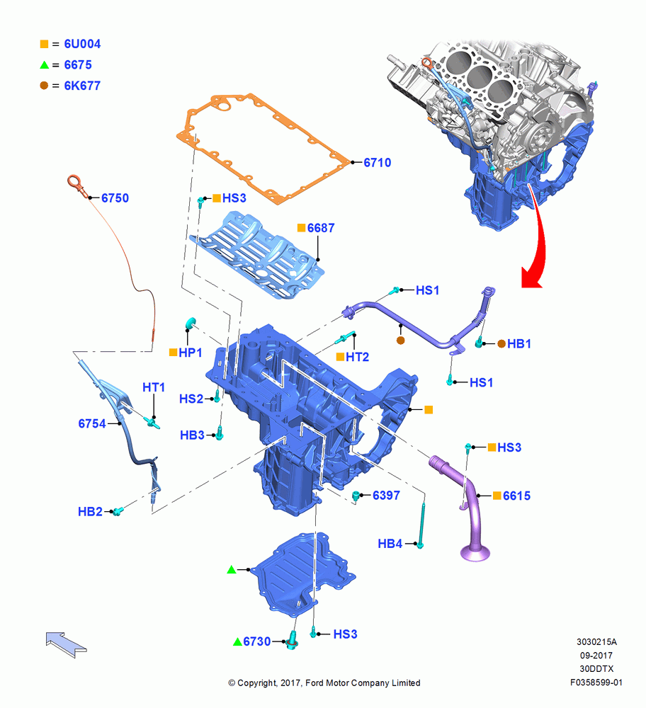 15A - Oil Pan/Oil Level Indicator, 3.0L 4V DOHC V6 TC DSL-LION B; 26/FEB/2018