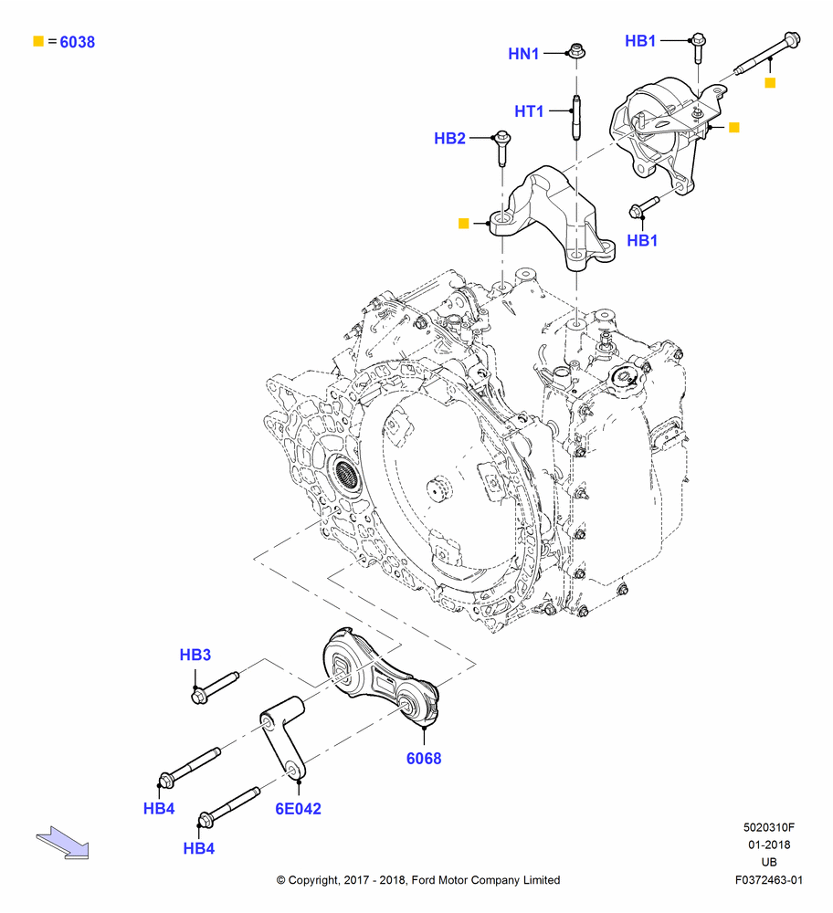 10F - Transmission Mounting, 3.5L DOHC T/C V6 Gas; 27/JUN/2017-03/MAR/2019