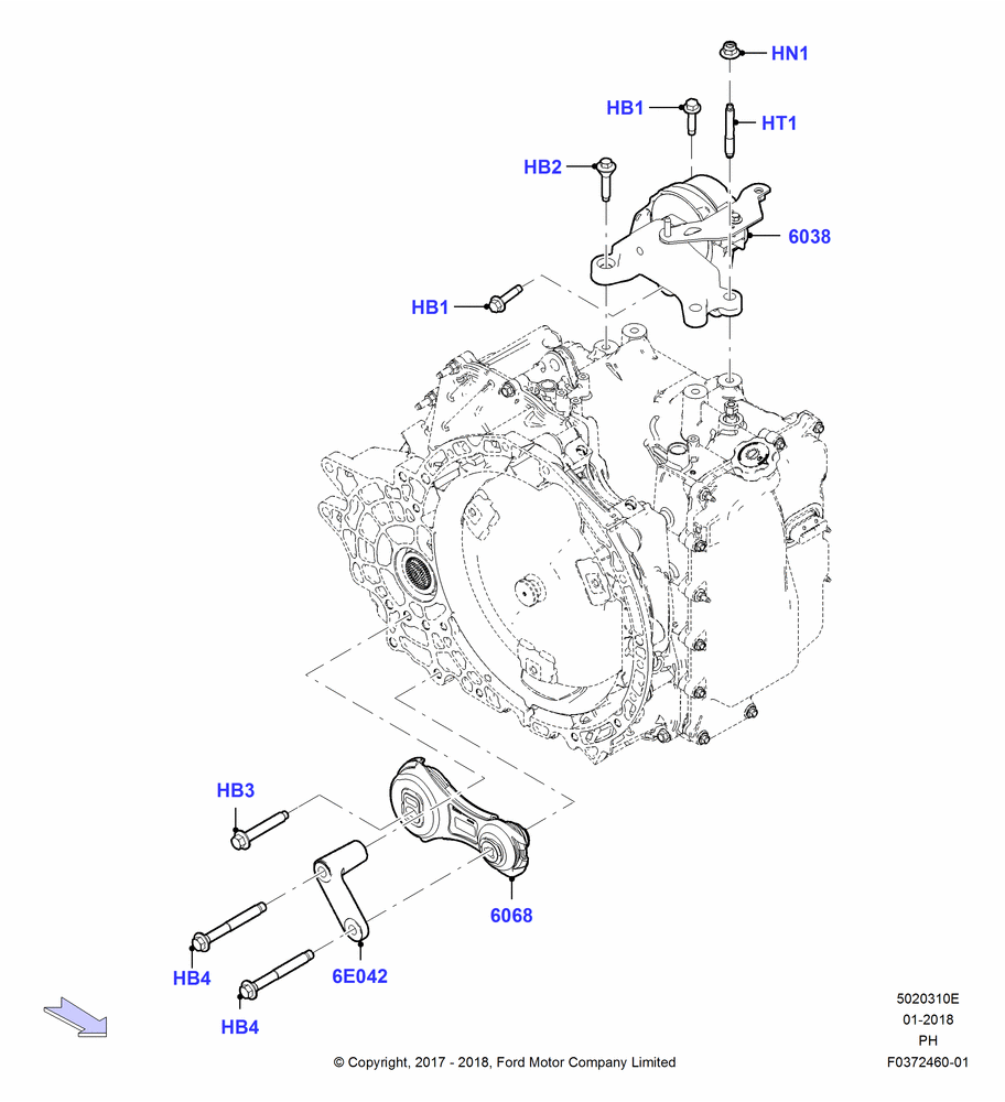 10E - Transmission Mounting, 3.5L DOHC T/C V6 Gas; 27/JUN/2017-01/MAR/2019