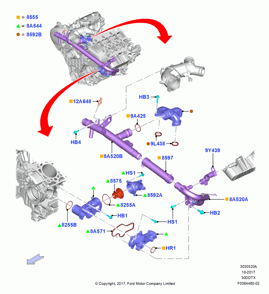 Thermostat/Housing & Related Parts, 3.0L 4V DOHC V6 TC DSL-LION B