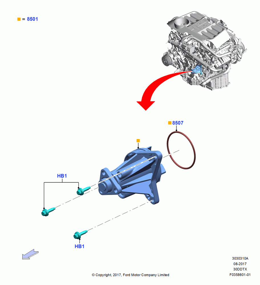Water Pump, 3.0L 4V DOHC V6 TC DSL-LION B