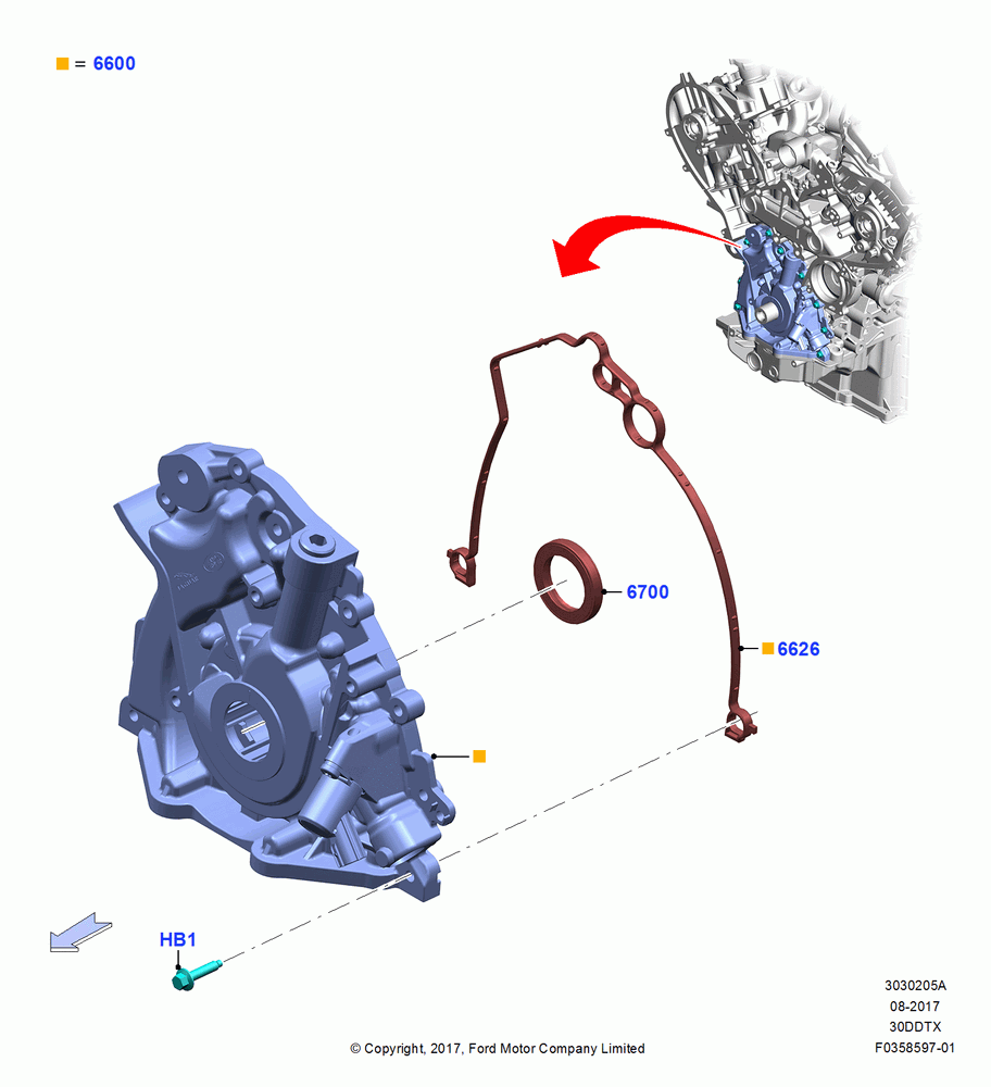 05A - Oil Pump, 3.0L 4V DOHC V6 TC DSL-LION B; 26/FEB/2018