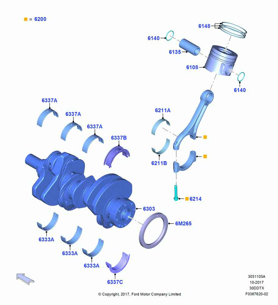 05A - Crankshaft/Pistons and Bearings, 3.0L 4V DOHC V6 TC DSL-LION B; 26/FEB/2018