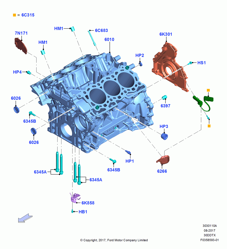 10A - Cylinder Block and Plugs, 3.0L 4V DOHC V6 TC DSL-LION B; 26/FEB/2018