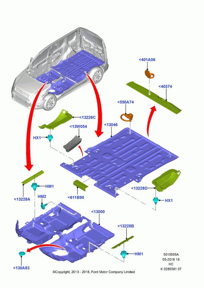 05A - Floor Trim, LWB Van, SWB Van, Less 500V/510V Series; 30/SEP/2013