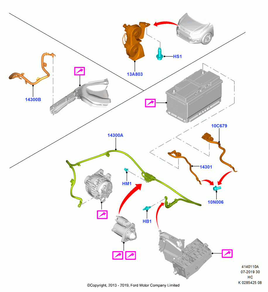 10A - Battery Cables and Horn, 1.0L 12V GTDI TC I3 100PS, With Diesel Engines, 1.0L EcoBoost; 30/SEP/2013