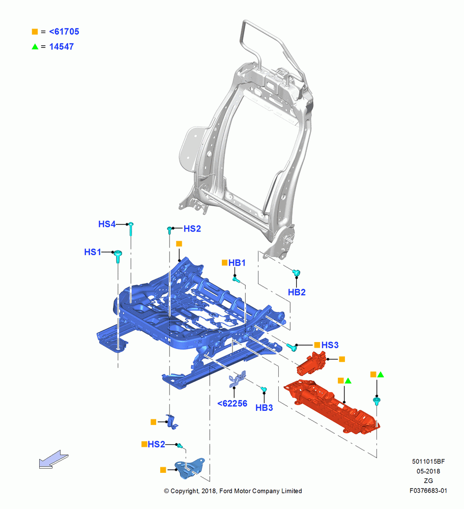15BF - Front Seat Base, With Pass 6 Way Power Seat Adjuster, With Recaro Front Seat, North American Markets; 04/DEC/2017