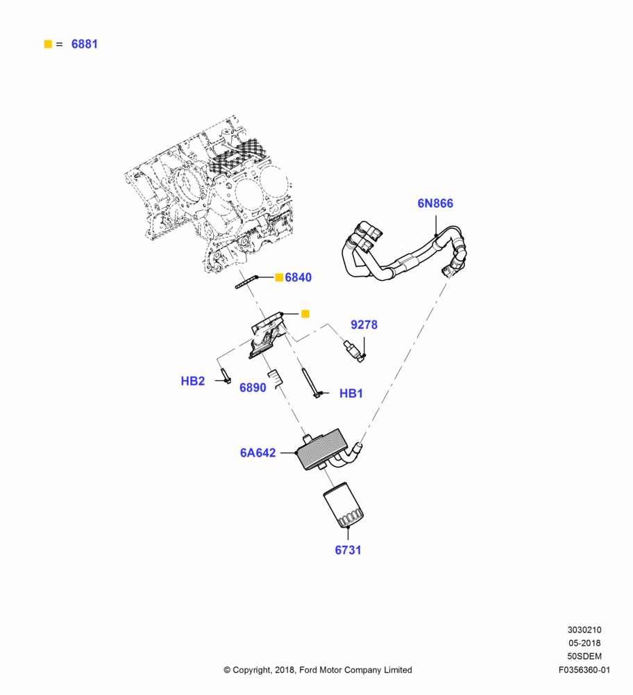 10F - Oil Cooler and Filter, MOD 5.0L-4V DOHC SEFI NA, Premium Turbo Brakes; 22/MAR/2011-27/JUN/2014