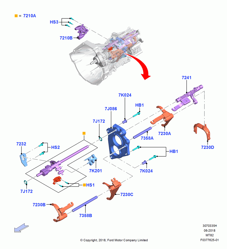 35H - Manual Trans Gear Shift Linkage, 5.0L V8 32V DOHC EFI Modular, MOD 5.0L-4V DOHC SEFI NA, 6 Speed Manual Transmission-MT82, 2.0 EcoBlue E, 2.0 EcoBlue F; 11/JUN/2018