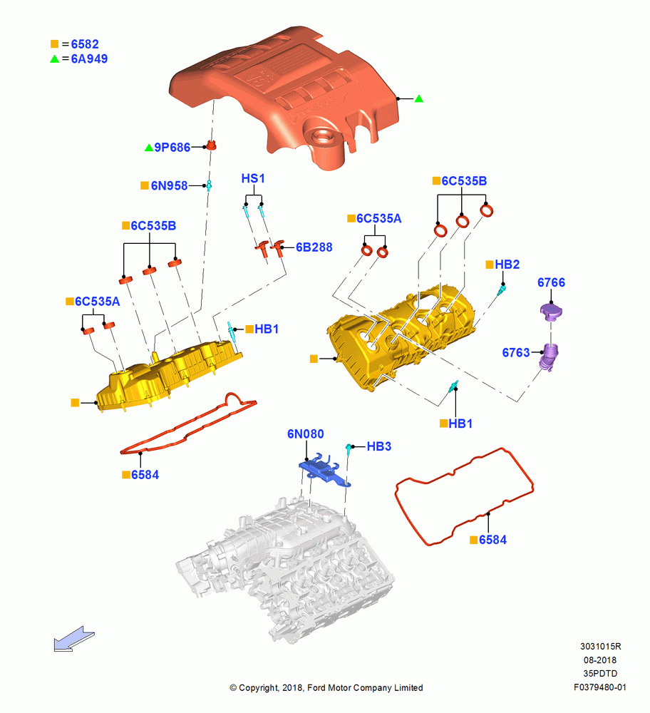15R - Cylinder Head Cover, 3.5L V6 Gas DOHC TIVCT; 20/AUG/2012-23/DEC/2014