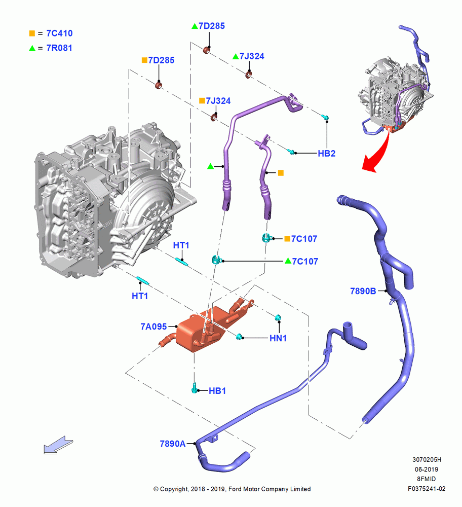 05H - Transmission Cooling Systems, Less Trailer Towing, Less Hot Weather Group, 8 Speed Auto Trans 8F35; 06/SEP/2018