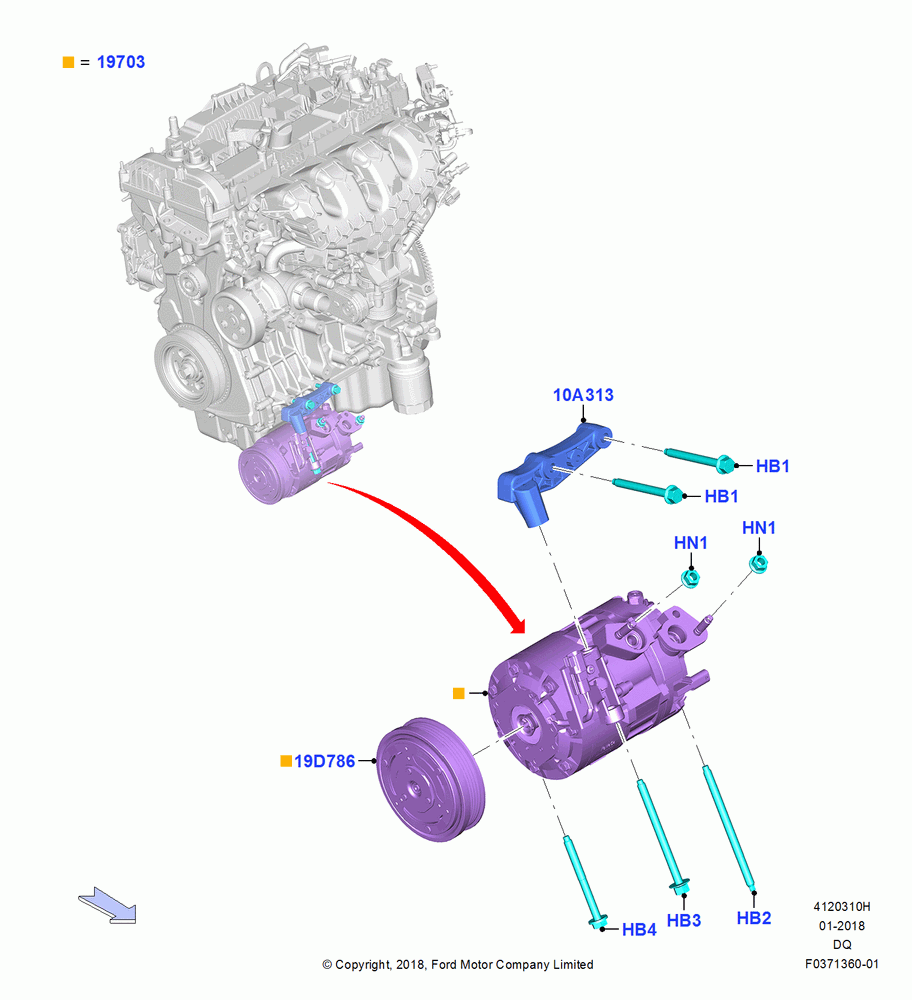 10H - Air Conditioning Condensr/Compressr, 2.0L EcoBoost (240PS), Compressor Assy; 06/SEP/2018