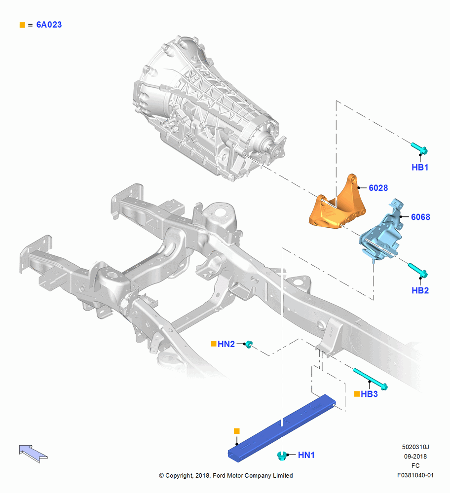 10J - Transmission Mounting, LHD RWD, 3.0L 4V DOHC V6 TC DSL-LION B; 26/FEB/2018