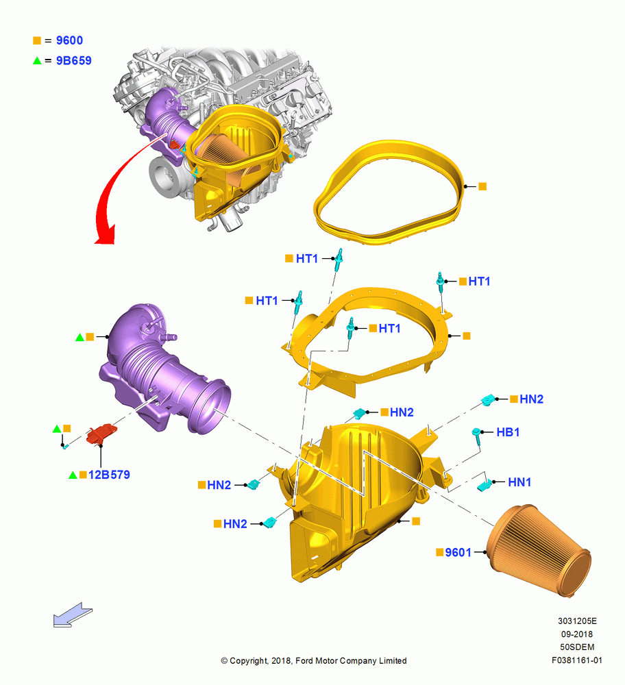 05E - Air Cleaner, 5.0L V8 32V DOHC EFI Modular; 11/JUN/2018