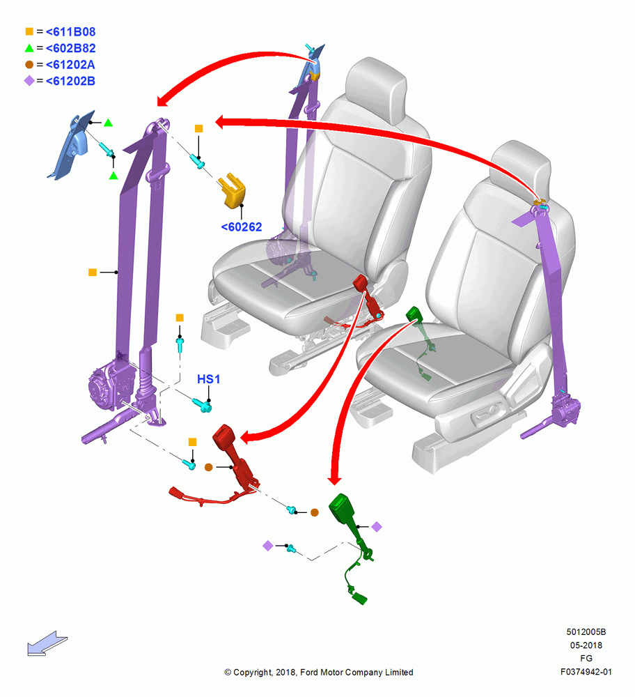 05B - Front Seat Belts, Crew Cab; 26/NOV/2018
