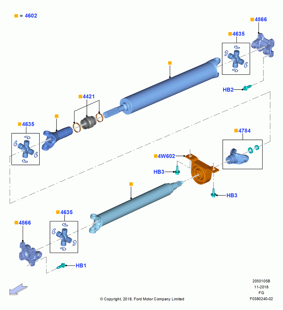 Drive Shaft - Rear Axle Drive, LHD 4WD (Part Time Drive)