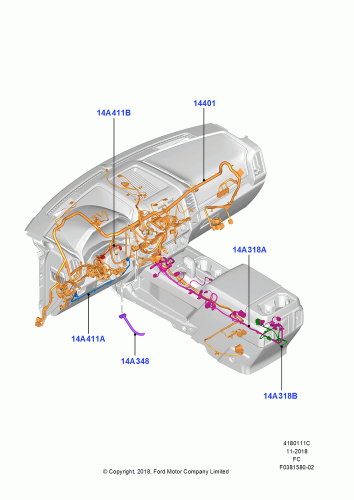 11C - Wiring - Dash And Floor Console, Kansas City Plant Build; 16/FEB/2015-11/OCT/2016