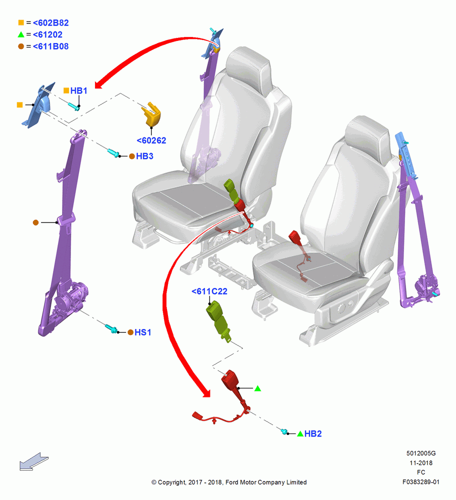 05G - Front Seat Belts, Bucket Type Front Seat, Super Cab, With Captain Chair Front Seats; 17/JUL/2017