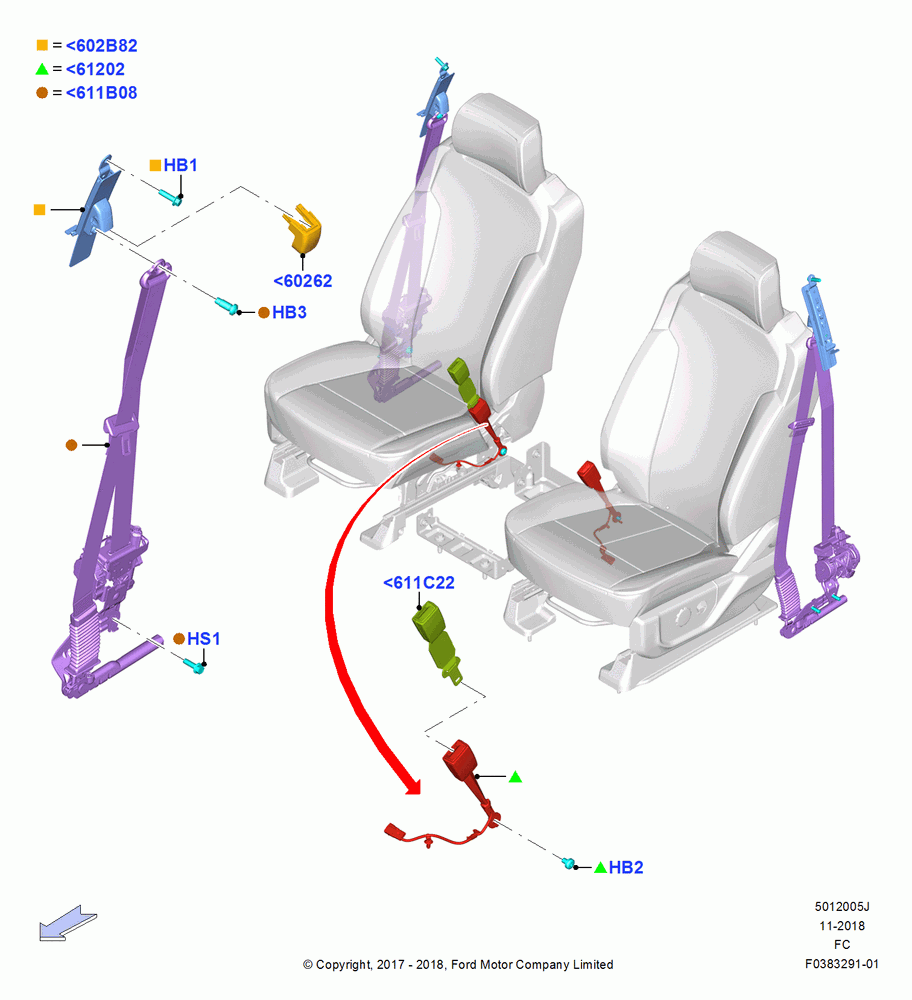 05J - Front Seat Belts, Bucket Type Front Seat, Crew Cab, With Captain Chair Front Seats; 17/JUL/2017